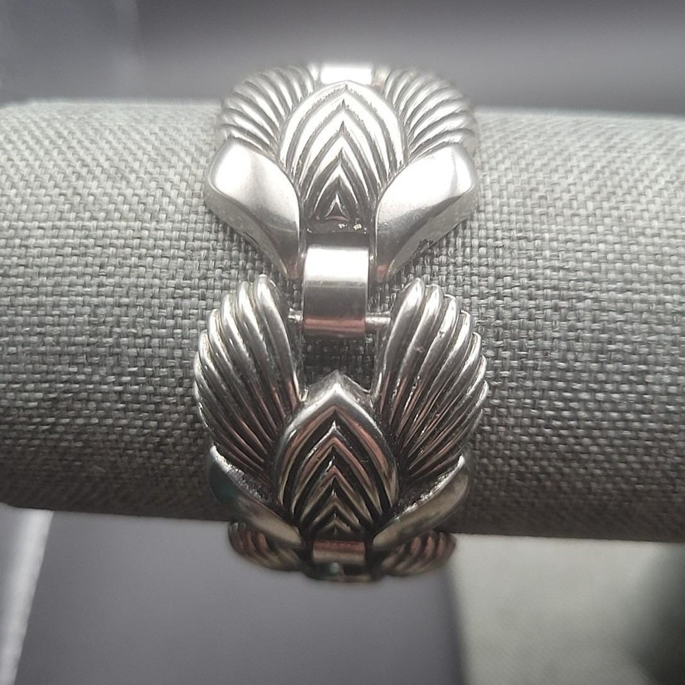 Vintage Silver Tone Art Deco Revival Fan Shell Link Bracelet 7.25" Whimsigoth